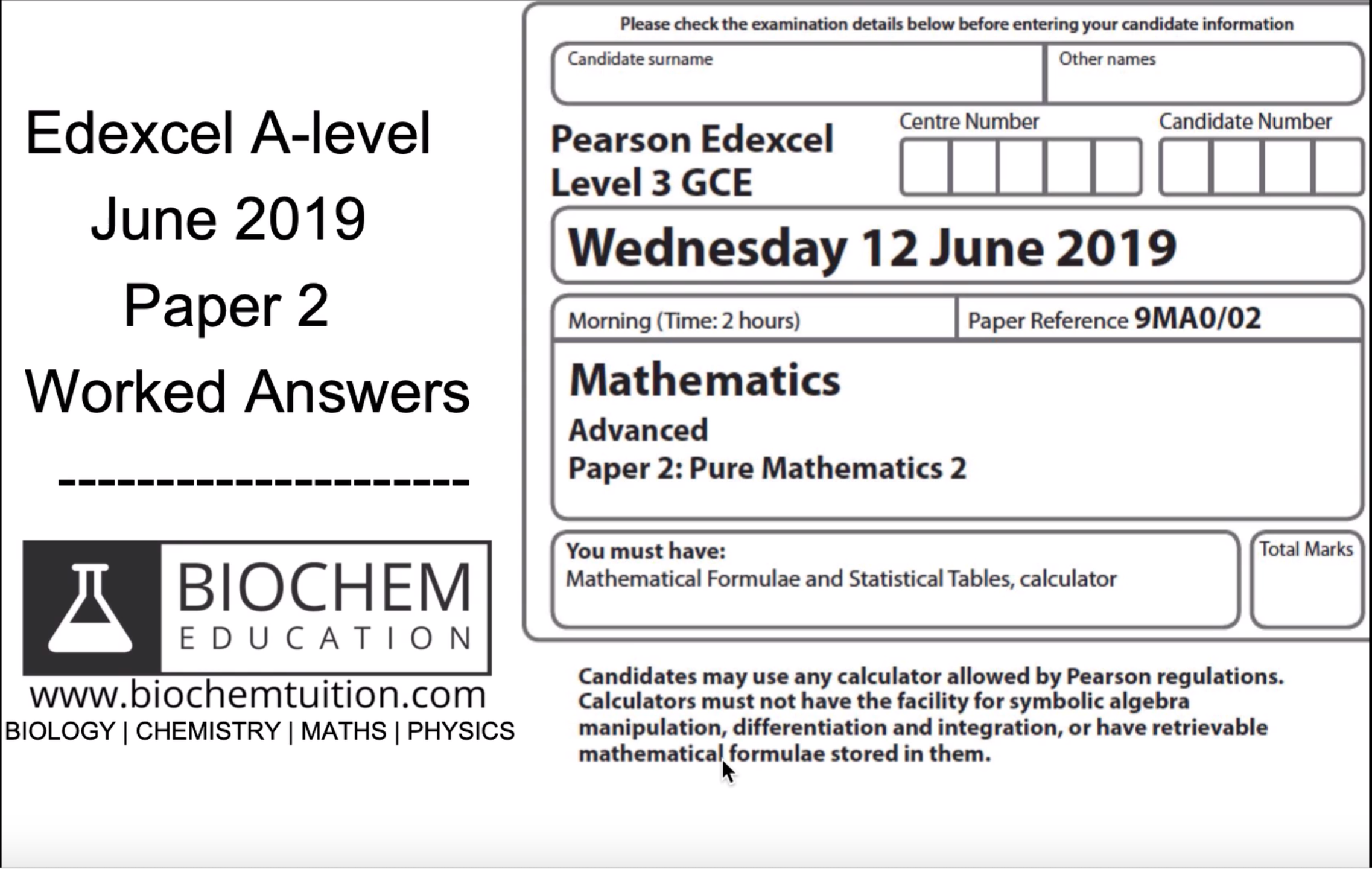 Edexcel June 2019 Pure Mathematics 2 Worked Solutions